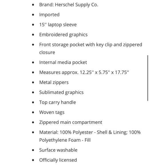 NWT Officially Licensed Toronto Raptors Herschel Supply Co. Backpack - Picture 5 of 6